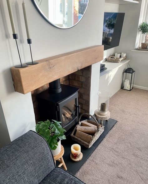 40 Fireplace Ideas 2024: Transform Your Home with Trendy Designs - placeideal.com Wood Burner Fireplace, Wood Burning Stoves Living Room, Log Burner Living Room, Cottage Fireplace, Oak Mantel, Oak Fireplace, Living Room Decor Fireplace, Cottage Living Rooms, Cosy Living Room