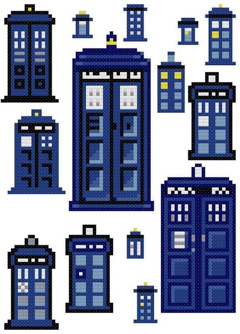 (10) Name: 'Embroidery : 14 Tiny TARDISes PDF Download Doctor Who Embroidery, Artsy Projects, Doctor Who Crafts, Minecraft Banner Designs, Minecraft Banners, Tiny Cross Stitch, Hoop Projects, Wedding Cross, Blackwork Embroidery