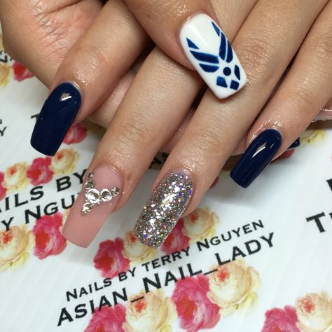 Airforce Nails Designs Air Force, Air Force Nails Designs, Air Force Nails, Glamorous Nails, Nail Styles, Crystal Nails, I Feel Pretty, Pretty Hair, Feel Pretty