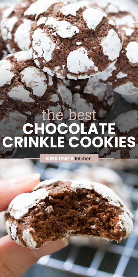 The best Chocolate Crinkle Cookies recipe! These fudgy chocolate crinkles are easy to make and perfect for the holidays. #chocolaterecipes #cookies #baking Chocolate Crinkle Cookie Recipe, Cake Mix Crinkle Cookies, Chocolate Crinkle Cookie, Cookies With Cake Mix, Chocolate Crinkles Recipe, Chocolate Crinkle Cookies Recipe, Crinkle Cookies Recipe, Chocolate Crinkle, Chocolate Crinkle Cookies