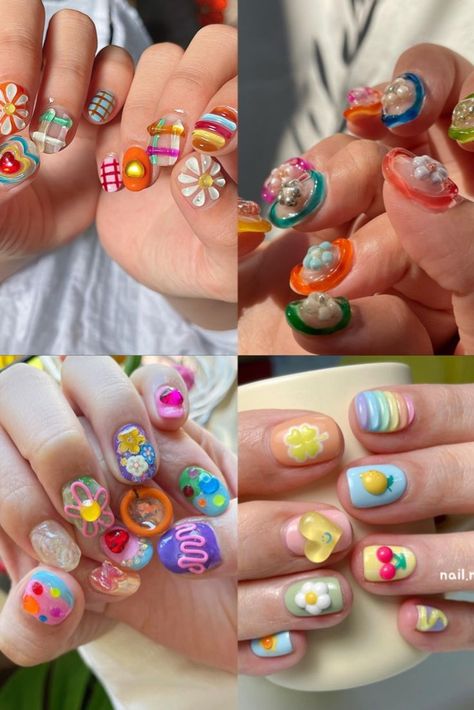 jelly nails Nail Art Designs Cute, Nail Korean Style, Korean Nail Art, Art Deco Nails, Retro Nails, Beauty Nails Design, Hippie Nails, Jelly Nails, Pretty Gel Nails