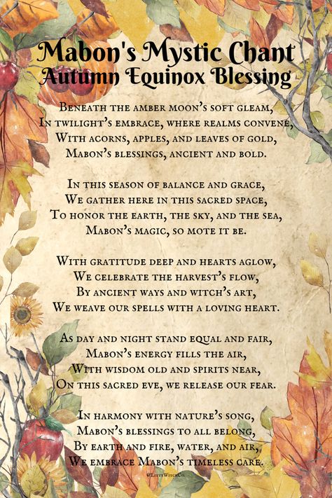 Invoke the ancient magic of Mabon and embrace the balance of the season. Perfect for your Book of Shadows or framing as autumn decor. 🕯️🌕 Download now and infuse your space with the blessings of Mabon. 🌙✨ Mabon Blessings Beautiful, Mabon Magic, Autumn Equinox Blessing, Blessed Mabon, Mabon Spells, Mabon Blessing, Mabon Art, Mabon Altar Ideas, Mabon Decorations