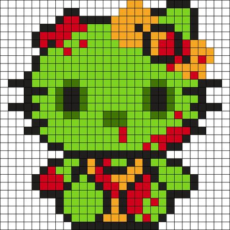 Kandi Patterns for Kandi Cuffs - Characters Pony Bead Patterns Zombie Perler Bead Patterns, Zombie Hello Kitty Perler, Halloween Kandi, Zombie Hello Kitty, Zombie Kitty, Hello Kitty Png, Kitty Png, Perler Pattern, Rave Kandi