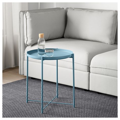 GLADOM Tray table - blue - IKEA Gladom Tray Table, Gladom Ikea, Apartment Therapy House Tours, Ikea Side Table, Bedside Night Stands, Table Frame, Sofa Side Table, Space Saving Solutions, Wood Console Table