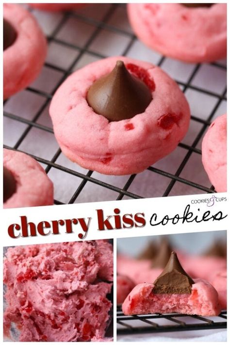 Cherry Maraschino Cookies, Chocolate Cookies With Hershey Kisses, Cherry Cookies With Hershey Kiss, Desserts With Maraschino Cherries, Cookies With Hershey Kiss On Top, Cherry Cake Mix Cookies, Maraschino Cherry Recipes, Kisses Recipes, Cherry Kiss Cookies