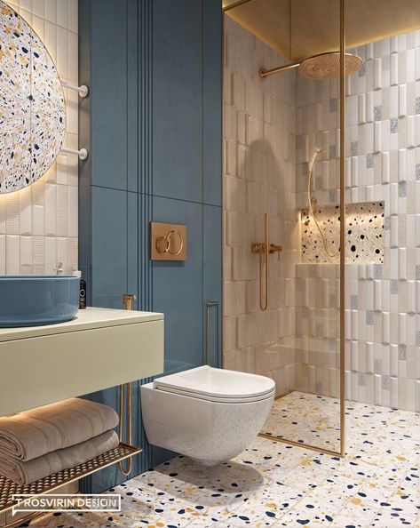 Small Luxury Bathroom, Toilet Design Modern, Pastel Bathroom, Elegant Bathroom Decor, Elegant Bathroom Design, Blue Bathroom Tile, House Redesign, Washroom Design, Bad Inspiration