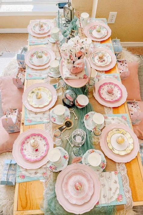 Don't miss this gorgeous Alice in Wonderland party! Love the table settings! See more party ideas and share yours at CatchMyParty.com Tea Party Birthday Ideas, Tea Party Table Settings, Tea Party Party, Kids Table Set, Tea Party Cake, Alice In Wonderland Tea Party Birthday, Onederland Birthday Party, Tea Party Table, Second Birthday Ideas