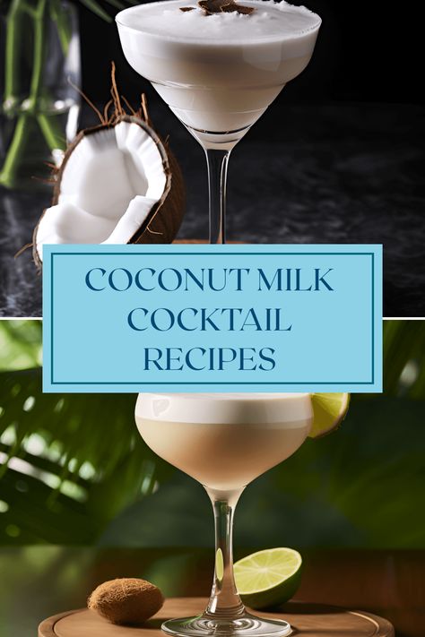 Indulge in creamy and tropical coconut milk cocktails like Coconut Cooler, Pink Cadillac, Whitecap, Coconut Mojito, and Kava Bliss. Discover unique flavors with rich, indulgent taste and a hint of sweetness in every sip. Cocktail Recipes Coconut, Coconut Milk Mocktail, Coconut Milk Cocktail Recipes, Cocktails With Coconut Milk, Coconut Vodka Drinks, Coconut Cocktail Recipes, Coconut Milk Drinks, Coconut Milk Cocktail, Milk Cocktails