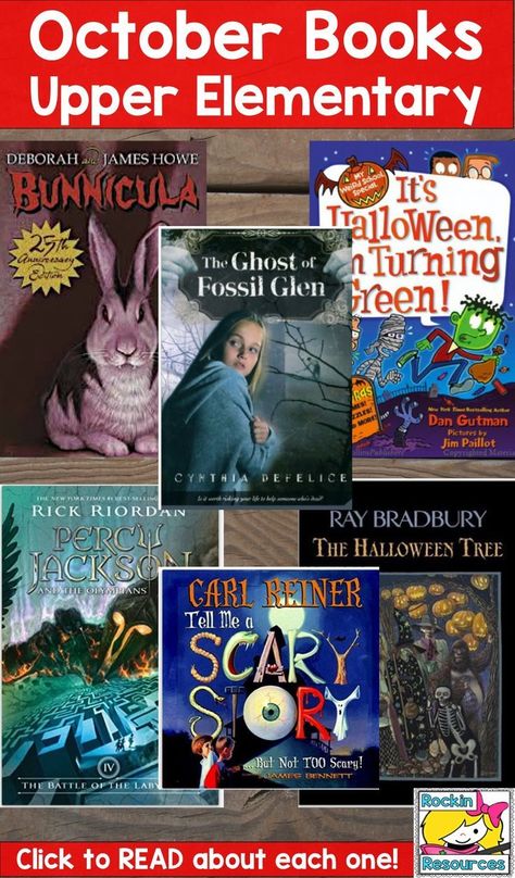 These favorite October books are engaging for upper elementary students!  Click to find a summary review, grade level, and my thoughts about each one!  Great for read alouds, book clubs, and whole group! Upper Elementary Halloween, October Read Alouds, October Reads, Halloween Read Alouds, Third Grade Activities, October Books, Elementary Books, Fall Reading, Language Arts Elementary