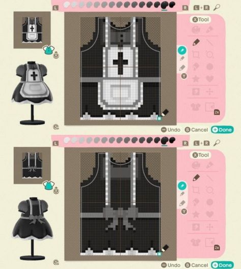 Acnh Clothes Pattern Grid Goth, Animal Crossing Clothes Pattern Design, Animal Crossing Dress Pattern Pixel, Acnh Clothes Pattern Grid, Acnh Clothes Design, Grid Design Pattern, Acnh Clothes, Frog Wallpaper, Animals Crossing