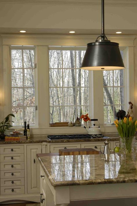 Stove in front of a window,love the window,the light and the kitchen..so pretty Award Winning Kitchen Design, No Upper Cabinets, Wolf Range, Viking Range, Colonial Kitchen, Award Winning Kitchen, Range Top, Kitchen Renovations, Kitchen Hoods