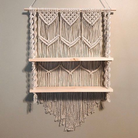 Modern Bohemian Decor, Macrame Hanging Shelf, Z Design, Pola Macrame, Macrame Shelf, Makramee Diy, Macrame Tapestry, Wall Hanging Shelves, Macrame Wall Decor