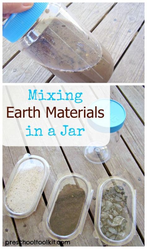 Preschool science activity mix nature materials in a jar Preschool Earth Science, Earth Lessons For Preschool, Earth Science For Preschool, Earth Science Preschool Activities, Science And Nature Preschool, Geology Preschool Activities, Earth Science Preschool, Dirt Activities For Preschool, Earth Preschool Activities