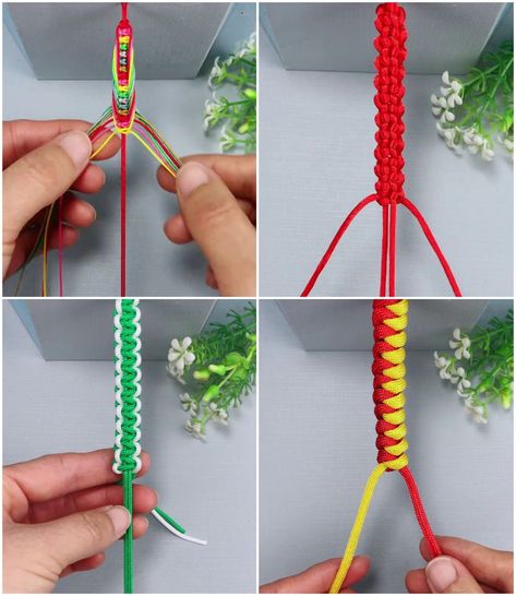 Bracelet Pattern Tutorials, Different Knots, Easy Bracelet, Make Bracelets, Tie A Knot, Tutorials Diy, Making Bracelets, Red Thread, Yellow Colour