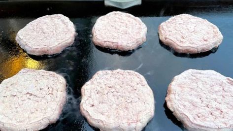 How To Cook Frozen Burgers On A Blackstone Griddle | Thrilling Grilling Hamburgers On Blackstone Griddle, Burgers On Blackstone Griddle, Blackstone Burgers, Burgers On The Blackstone, Grilling Frozen Burgers, Griddle Ideas, Krystal Burger, Frozen Burger Patties, Bubba Burgers