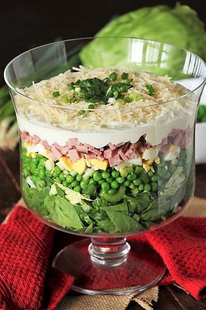 Layered Spinach Salad, Trifle Salad, Layered Salads, Pesto Tortellini Salad, Salad For A Crowd, Salad Sides, Layered Taco Salads, The Kitchen Is My Playground, Trifle Bowl Recipes