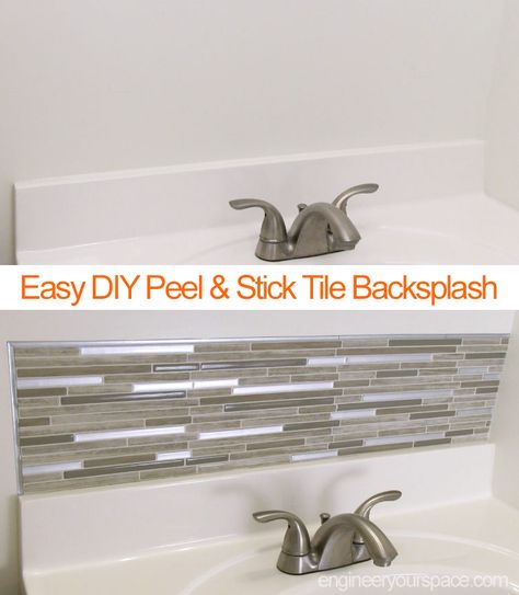 DIY Small bathroom remodel with a Smart Tiles peel and stick backsplash - this small project only took an hour to do, was mess free (no grouting!) and didn't require any special tools! #sponsored Diy Small Bathroom Remodel, Diy Small Bathroom, Decorate Bathroom, Bathroom Remodel Small Diy, Diy Tile Backsplash, Small Bathroom Diy, Walk In Shower Designs, Budget Bathroom Remodel, Peel And Stick Backsplash