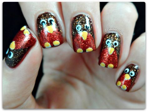 Christmas Robins - Polished Art Robin Nails, Christmas Nails 2019, Nail Art Zodiac Signs, Rasta Nails, Runway Nails, Owl Nails, Owl Tutorial, Xmas Nail Art, Nails Tutorial