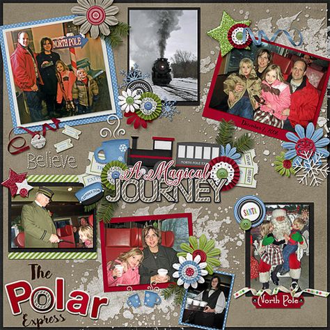 Credits:  Santa Express (Bundle) , Designs by Connie Prince Font Used:  Bakery Polar Express Scrapbook Layout, Winter Scrapbook Layouts, Winter Scrapbook, Christmas Scrapbook Layouts, Santa Express, Alpha Pack, The Polar Express, Polar Express, Digital Scrapbooking Layouts