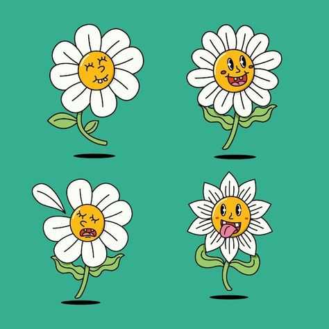 Daisy Cartoon, Cartoon Flower, Cartoon Flowers, Cute Hamsters, Flat Illustration, Cartoon Illustration, Surface Pattern Design, Daisy Flower, Surface Pattern