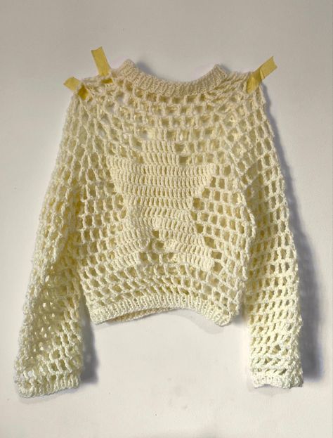 handmade crochet/knitted off white mesh star sweater madebjana Mesh Star Sweater, Star Sweater Crochet, Crochet Star Sweater, Mesh Crochet Sweater, Crochet Mesh Cardigan, Crochet Mesh Sweater, Crochet Wardrobe, Knitted Outfits, Crochet Stitches Chart