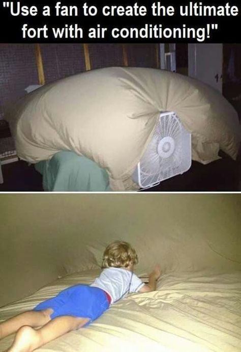 Coooool, literally. How To Make Forts, Fan Fort, Cool Forts, Hack My Life, Kids Forts, Funny Parenting, Blanket Fort, Baby Proofing, Sleepover Party