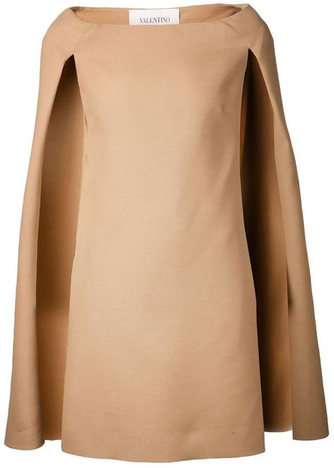 Pin for Later: The Dress Trend All the Celebrities Are Trying Valentino Cape-Style Dress Valentino Cape Style Dress ($2,990) Valentino Cape, Boat Neckline Dress, Beige Short Dress, Cape Dresses, Boatneck Dress, Dresses Ladies, Valentino Dress, Cape Style, Beige Dress