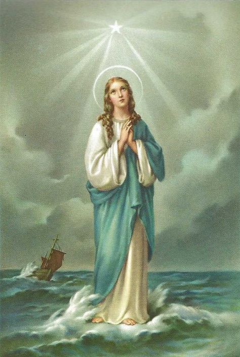 Mother Mary Star of the Sea, Stella ... Mary Star Of The Sea, Star Of The Sea, مريم العذراء, Vintage Holy Cards, Mother Mary Images, Blessed Mary, Stella Maris, Images Of Mary, Religious Pictures