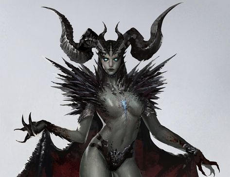 Dragon Lady, JuYoung Ha (untitle) on ArtStation at https://www.artstation.com/artwork/XBGrky Woman With Horns, Dragon Lady, Female Monster, Female Demons, Personaje Fantasy, Fantasy Demon, Female Dragon, 다크 판타지, Demon Girl