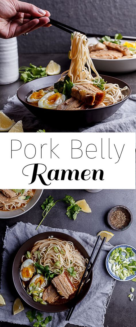 Unctuous pork belly and noodles in a rich pork bone broth. Pork Belly Ramen, Pork Bone Broth, Pork Belly Recipes, Roasted Pork, Ramen Recipes, Munnar, Simply Delicious, Asian Cooking, Bone Broth