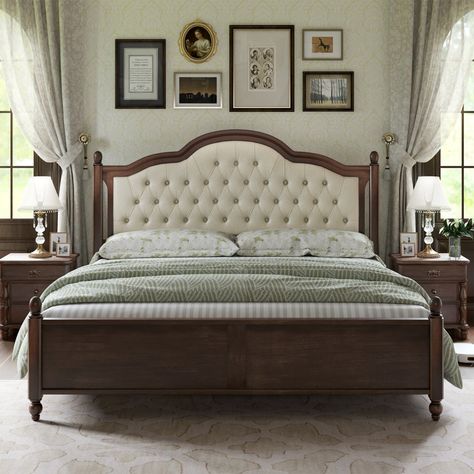 Modern Colonial Bed, French Bedroom Bed, Bed Frames Classic, Bedroom Furniture Country, Vintage Bedroom Beds & Frames, Transitional Bedroom With Iron Bed, Modern French Country Bedroom Beds & Bed Frames, Antique Wooden Bed Styling, Antique Beds Overstock