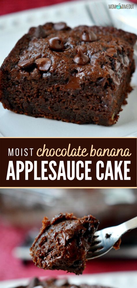 Banana Applesauce Recipes, Healthy Desserts With Bananas Easy, Chocolate Banana Cake Healthy, Banana And Applesauce Recipes, No Egg Banana Recipes, Applesauce Chocolate Cake, Chocolate Cake With Applesauce, Applesauce Brownies Easy, Cooking With Applesauce