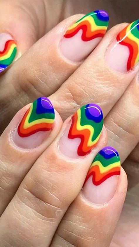 Rainbow Nails Design, Usa Nails, Rainbow Nail Art, Rainbow Nail, Crazy Nail Art, Gender Fluid, Cute Spring Nails, Almond Acrylic Nails, Bright Nails