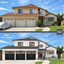 Stucco To Siding Exterior Makeover, Tile Roof House Exterior Colors Modern, Adding Siding To Stucco House, Terracotta Roof House Exterior Colors Modern, Stucco House Makeover, Modern Stucco Exterior, Terracotta Roof House Exterior Colors, Stucco Exterior Makeover, Tile Roof House Exterior Colors