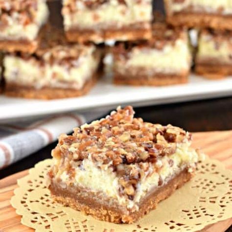 Pecan Pie Cheesecake Bars - Shugary Sweets Pecan Pie Cheesecake Bars Recipe, Graham Cracker Cheesecake, Pecan Pie Cheesecake Bars, Pecan Cheesecake Bars, Pie Topping, Caramel Pecan Pie, Lemon Drop Cookies, Pecan Pie Cheesecake, Pecan Cheesecake