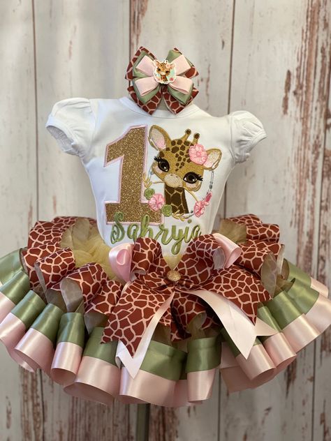 Wild Theme, Giraffe Theme, Giraffe Dress, Girl Dinosaur Birthday, Boys Birthday Outfits, Wild Birthday Party, Giraffe Birthday, Wild One Birthday Party, Birthday Tutu Outfit