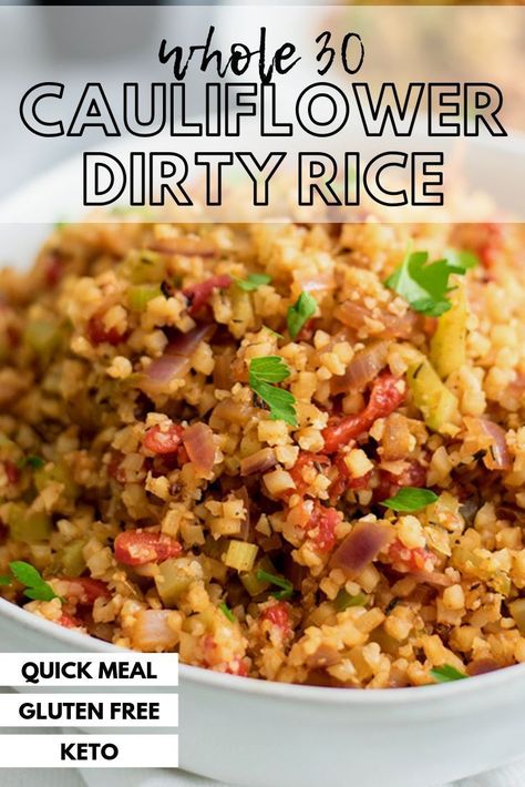 Cauliflower Dirty Rice, Dirty Cauliflower Rice, Low Carb Side Dish, Low Carb Side, Cauliflower Rice Recipes, Dirty Rice, Rice Recipes For Dinner, Green Meals, Low Carb Sides