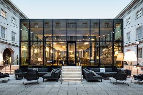 Glass Box in DC | Bittiker Architecture; Photo: Mark Wickens | Archinect Restaurant Remodel, Restaurant Facade, Glass Restaurant, Glass Building, Cafe Shop Design, 카페 인테리어 디자인, Restaurant Architecture, Glass Walls, Glass Box