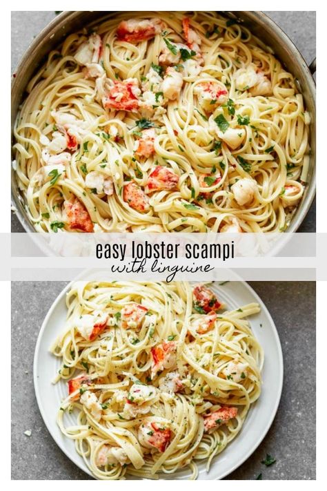 Lobster Scampi with Linguine - Cooking for Keeps Recipes With Lobster Tails, Lobster Pasta Dishes, Dairy Free Lobster Recipes, Lobster Linguine Recipe, Langostino Lobster Recipes Pasta, Lobster Tail With Pasta, Lemon Lobster Pasta, Lobster With Pasta, Lobster Tail Pasta Dinners