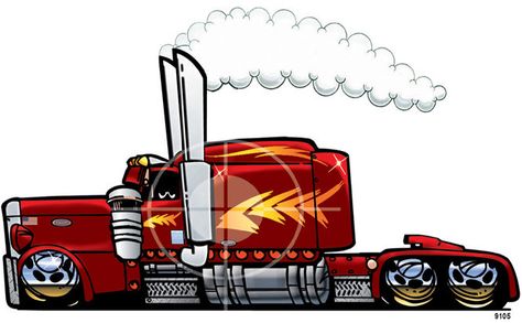 Trucking Shirts, Custom Peterbilt, Cartoon Truck, Truck Tattoo, Cartoon Car Drawing, Custom Big Rig, Cartoon Cars, Custom Big Rigs, Cool Car Drawings