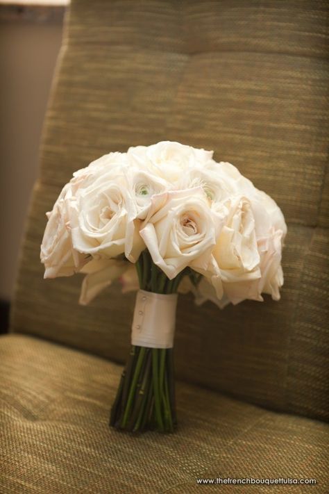 rose bouquet - stems showing, no greenery, wrapped handle.  {white rose bouquet, wrapped stems, wedding photography} Large White Rose Bridal Bouquet, Simple Roses Bouquet, Petite White Rose Bouquet, Petite Rose Bouquet, Bridal Bouquet White With Greenery, Small Rose Bouquet, White Rose Bridal Bouquet, Classic Bouquet, Bridesmaids Flowers