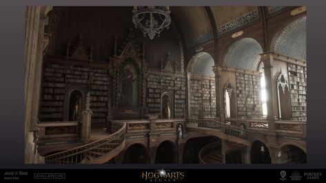 ArtStation - Hogwarts Library Hogwarts Library Restricted Section, Library Hogwarts, Hogwarts Legacy Game, Hogwarts Founders, Game Library, Hogwarts Library, Hogwarts Legacy, Castles Interior, Wizarding World Of Harry Potter