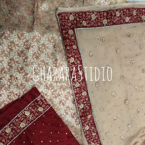 Order online Golden & Maroon Gharara with complete handwork. Deliver Worldwide Complete Stitched +919971865919 #Gharara #ghararastudio #ghararastudiobyshazia #wedding #weddinggharara #bride #bridal #bridalgharara #nikah #reception #walima #kamkhwab #handwork #handcraft #glamour #glamorous #royal #royalty #fashion #fashionable #fashionblog #fashiongram #fashionista #fashionblogger #instafashion #instapic #instalove #picoftheday #sangeet #bridesmaid #bridetobe #bridestory Maroon Gharara, Kimkhab Gharara, Garara Design, White Gharara, Gharara Designs, Nikah Dress, Rajputi Dress, Royalty Fashion, Nikkah Dress