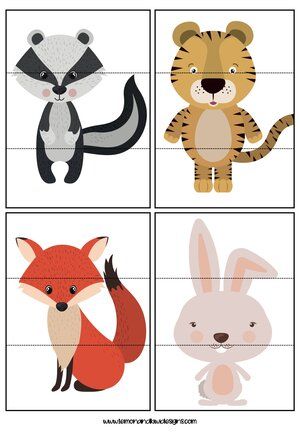 Free Printable Animal Mix & Match Puzzles — Lemon & Kiwi Designs Animal Templates Printable Free, Animal Puzzle Printable, Printable Animal Pictures, Forest Animals Preschool, Animal Mix, Free Printable Puzzles, Maluchy Montessori, Puzzle Template, Animal Templates