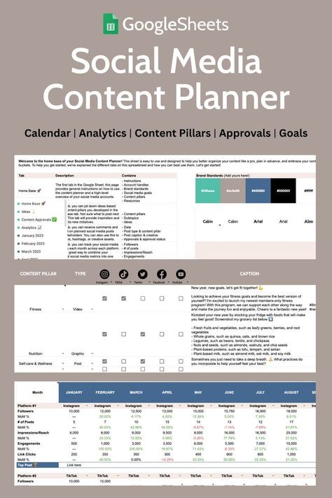 #Social_Media_Content_Calendar_Template #2023_Social_Media #Social_Media_Planner_Template #Content_Calendar_Template Free Printable Weekly Planner Template, Social Media Planner Template, Content Calendar Template, Free Planner Templates, Social Media Content Planner, Types Of Social Media, Marketing Planner, Social Media Content Calendar, Social Media Analytics