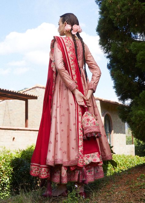 Pink Attire, Hussain Rehar, Pomegranate Print, Lawn Dress, Printed Dupatta, Eid Dresses, Eid Collection, Indian Designer Outfits, Luxury Bridal