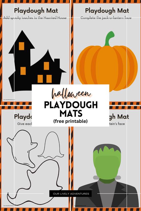 "Join us on a spooky adventure this Halloween with our Free Printable Playdough Mats. Perfect for kids who love to get hands-on, these mats make artistry fun! Mold ghoulish creations inspired by Halloween or let the imagination run wild. Our Lively Adventures got you covered for a hauntingly engaging playtime! Ready for a spooktastic masterpiece?" Halloween Playdough Ideas, Free Halloween Playdough Mats, Halloween Playdoh, Halloween Play Doh Mats, Halloween Playdough Mats, Halloween Playdough, Make Playdough, Halloween Mats, Playdoh Mats