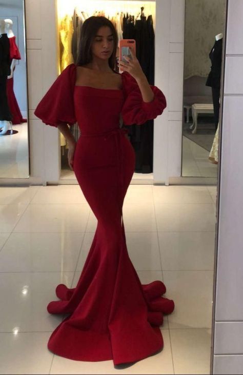 c5cc17e395d3049b03e0f1ccebb02b4ddesc43590625ri Chic Prom Dresses, Red Mermaid, Prom Dresses With Sleeves, Elegantes Outfit, Red Prom Dress, Long Prom Dress, Custom Dresses, Mode Outfits, I Dress