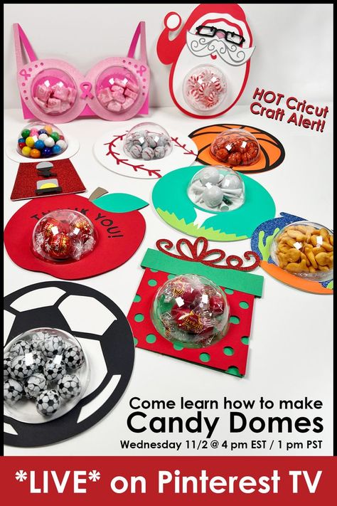 Cricut Crafts - How to Make Candy Domes LIVE on Pinterest TV 11/2 Cricut Candle Holder, Live On Pinterest Tv, Candy Holder Diy, Cricut Candles, Pinterest Tv, Candy Dome, How To Make Candy, Crochet Ornament Patterns, Mark Your Calendar