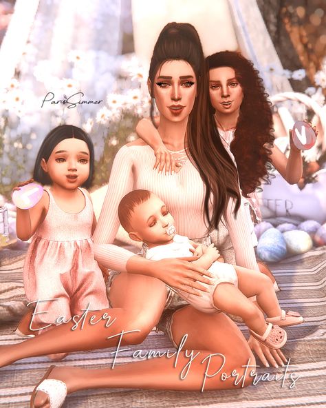 ParisSimmer on Tumblr Sims 4 Child And Toddler Poses, Sims 4 Toddler And Infant Poses, Sims 4 Family Of 5 Poses, Sims 4 Family Portrait Poses, Sims 4 Infant Poses, Easter Poses, Infants Cc, Sims4 Ideas, Infant Cc